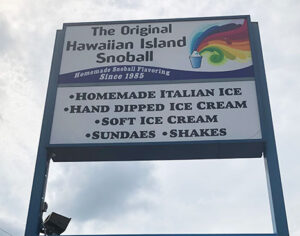 original hawaiian island snoball sign italian ice, ice cream, sundaes, holbrook, md