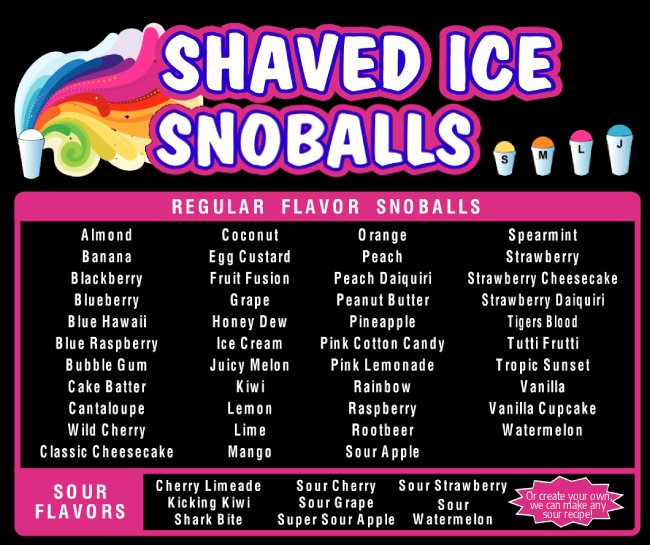 Shaved Ice Snoballs Flavors The Original Hawaiian Snoball Stand Liberty rd Baltimore MD