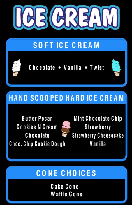 ice cream menu at Original Hawaiian Snoball Stand Randallstown Baltimore md