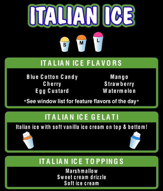 italian ice menu at Original Hawaiian Snoball Stand Randallstown Baltimore md