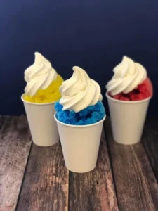 Snoballs with soft ice cream on top Original Hawaiian Island Snoball Stand Randallstown, MD Holbrook